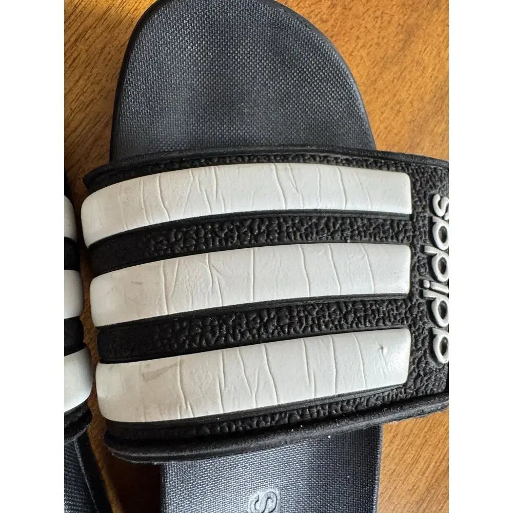 Adidas Black & White Slides Sandals Kids Size US 1 3-Stripes Comfort - Picture 3 of 9